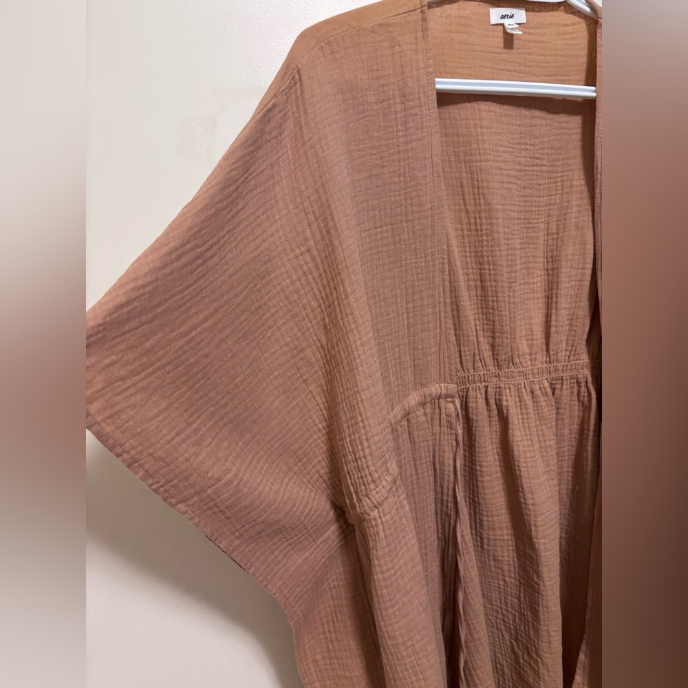 Aerie Gauze Tie Cape kimono Coverup Tan Size XS/S but oversized